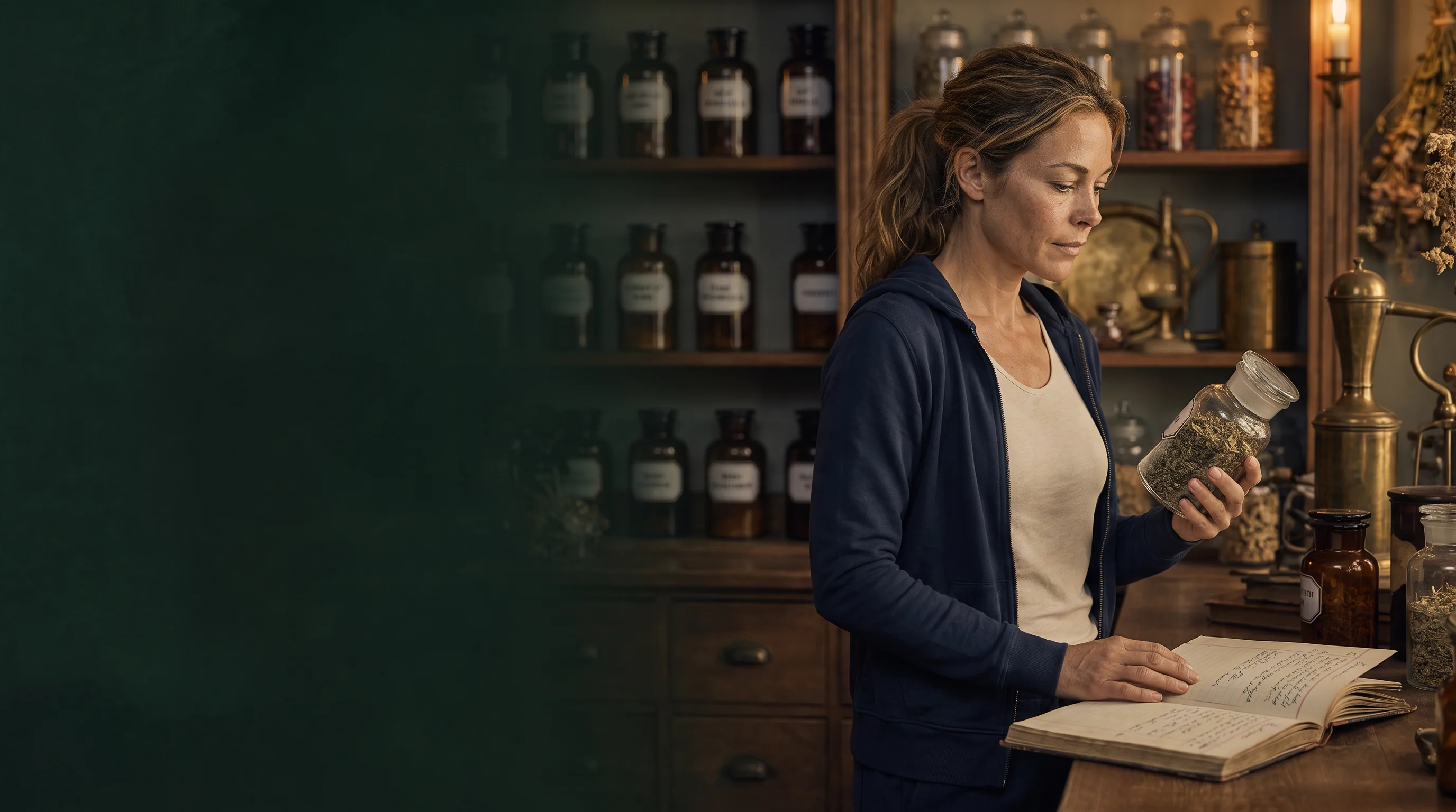 Jana Brocks in einer historischen Kräuterapotheke als Bild für einen verantwortungsvollen Umgang mit Antibiotika