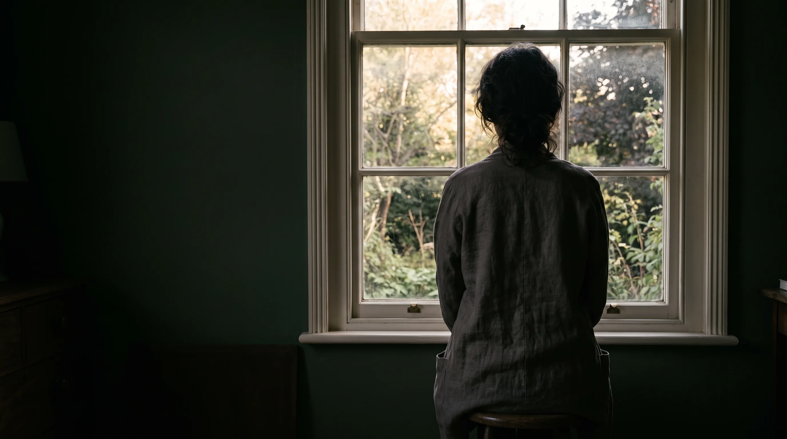 Der wahre Ursprung der Depression – stille Person am Fenster
