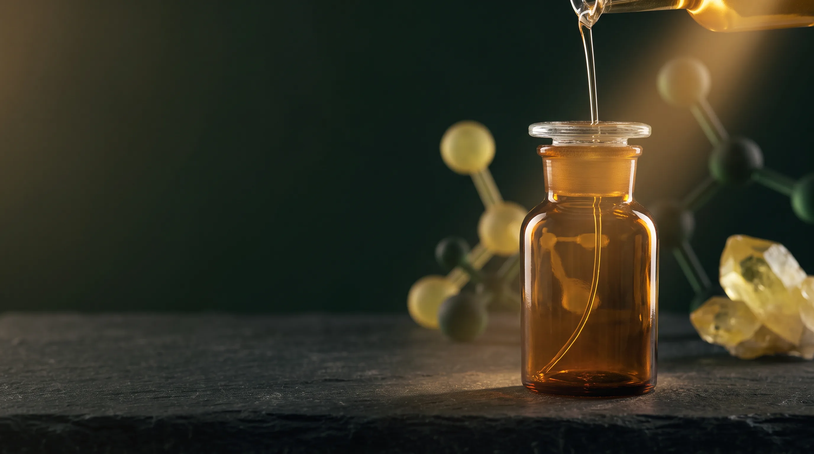 Amberfarbene Glasflasche als DMSO-Bildmetapher