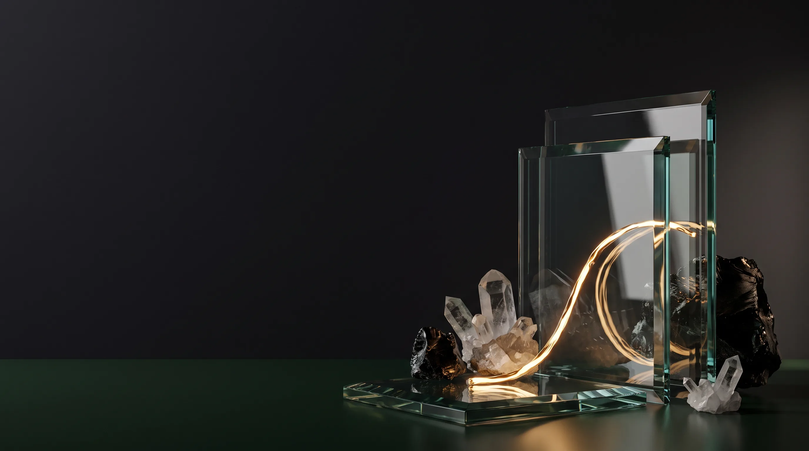 Lichtfaden hinter klaren Glasschichten als Bildmetapher für Durchdringung