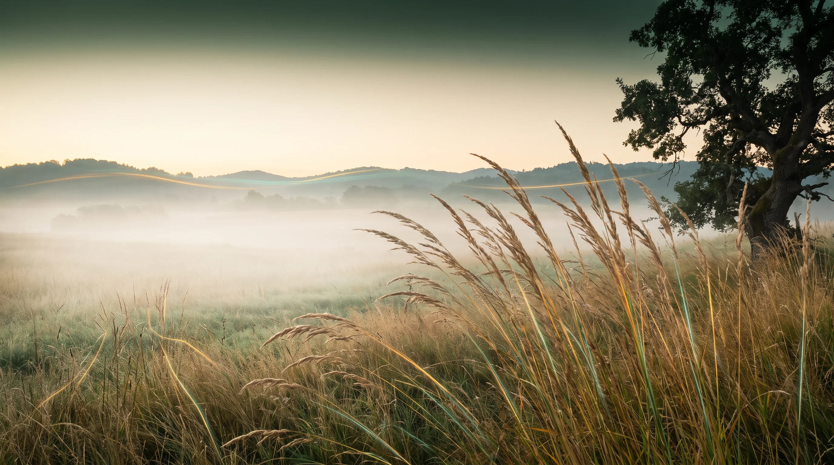 Morgenlicht über einer Wiese als Metapher für Ordnung und Resonanz