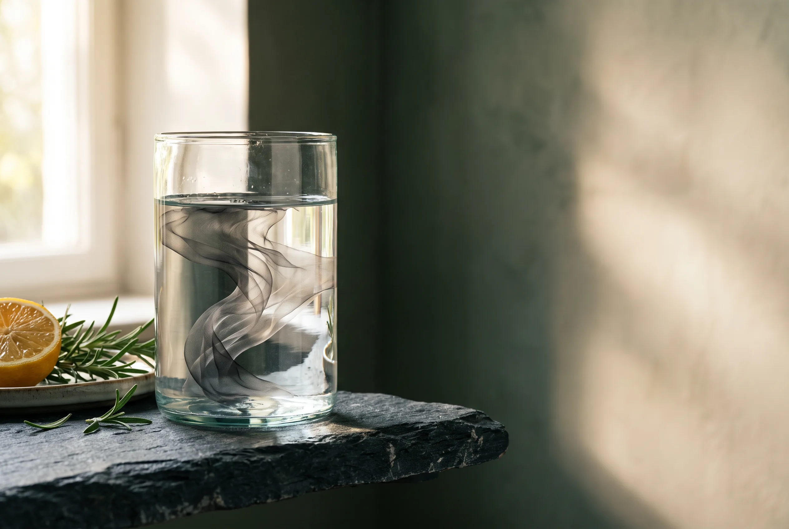 Glas Wasser als Bildmetapher für bewusste Aufmerksamkeit gegenüber Belastungen