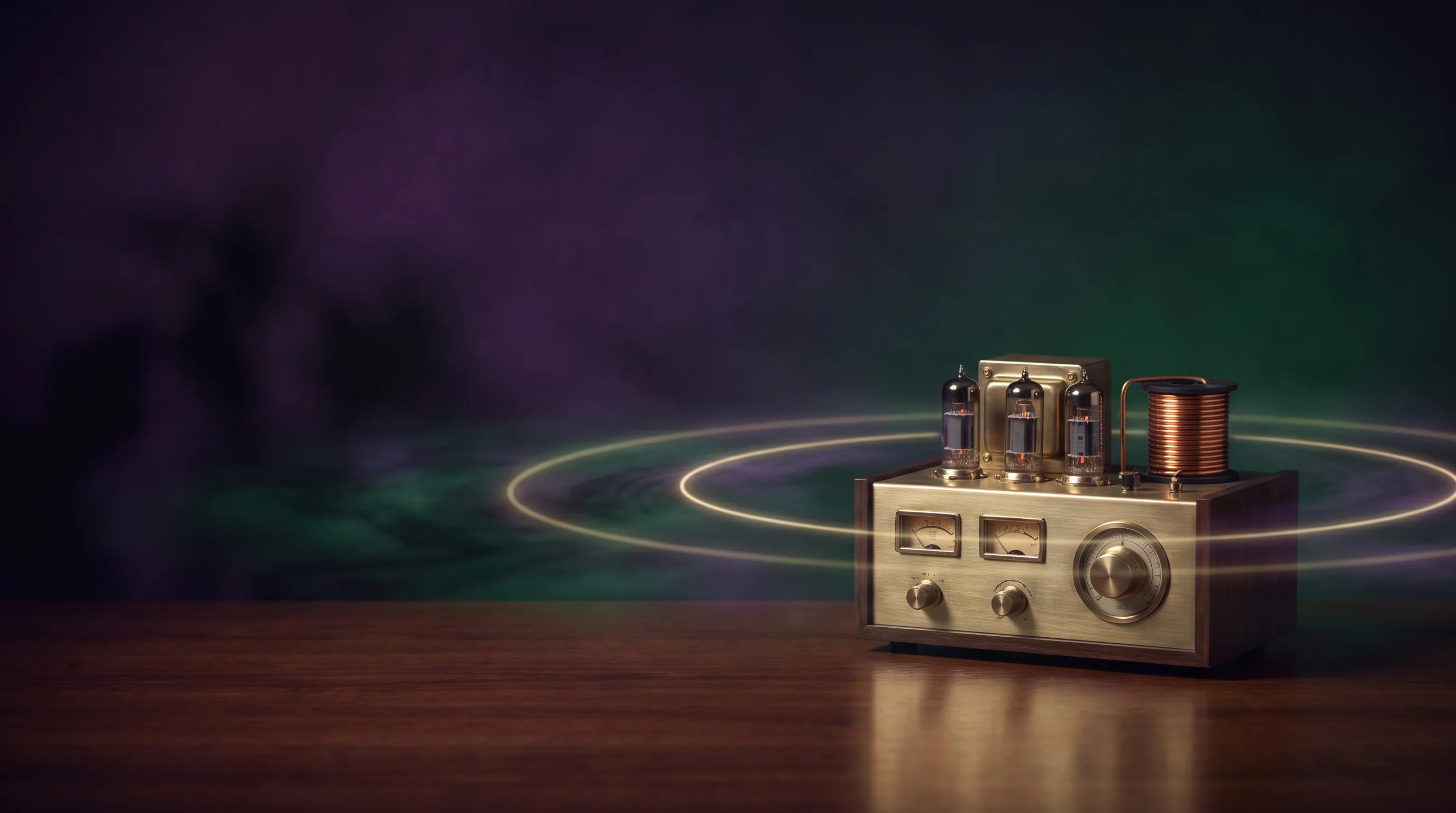 Dunkles Resonanzobjekt mit goldenen Lichtkreisen als Metapher für digitale Radionik-Impulse