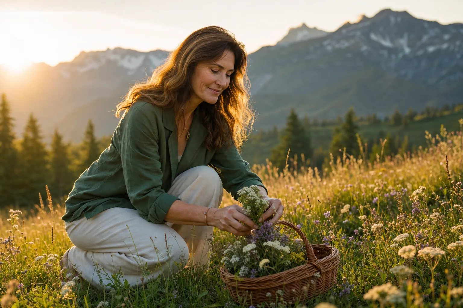 Katrin beim Kräutersammeln in den österreichischen Alpen